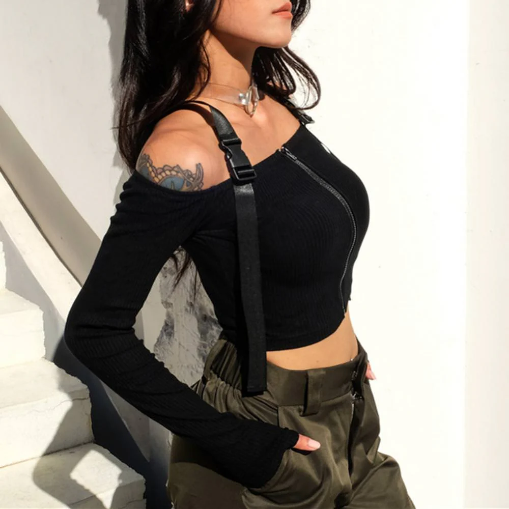 Techwear Black Buckle Top