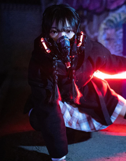 Techwear Cyberpunk Caution LED Mask