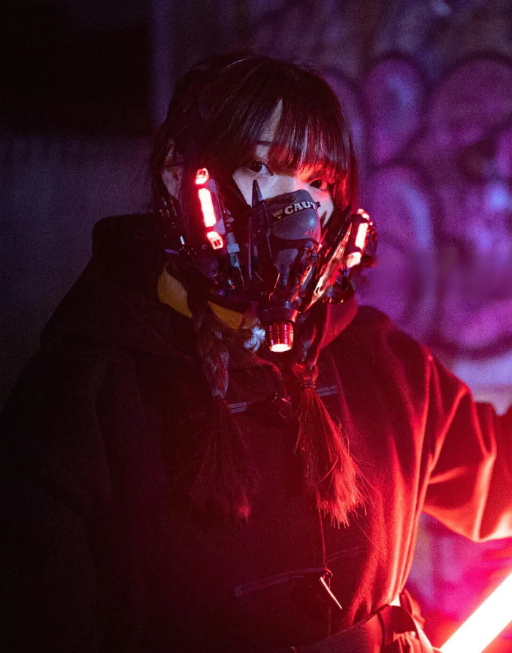 Techwear Cyberpunk Caution LED Mask