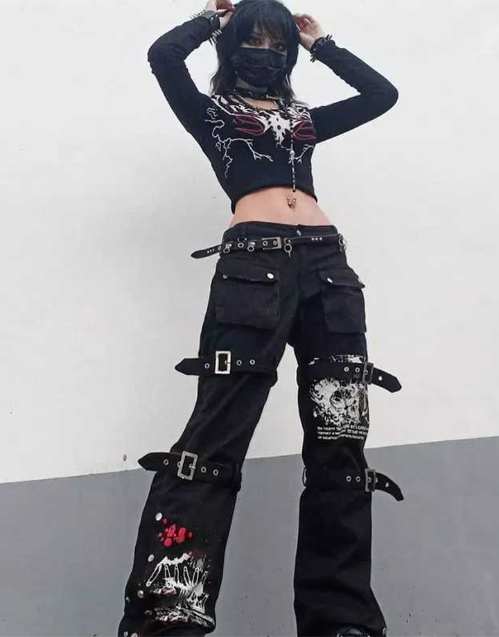 Techwear Women Goth Cargo Pants
