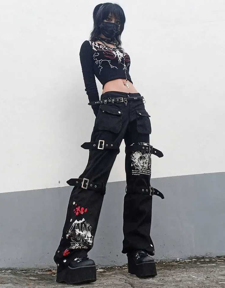 Techwear Women Goth Cargo Pants