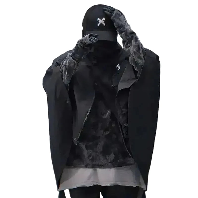 Japanese Cloak Techwear Hoodie in black — dark techwear streetwear, view 1 of 6