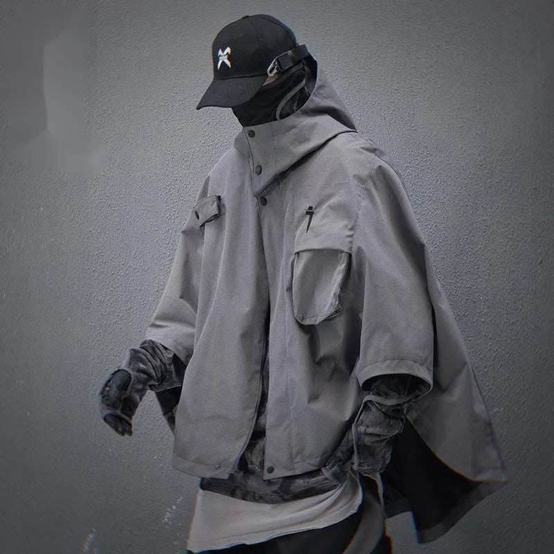 Japanese Cloak Techwear Hoodie in black — dark techwear streetwear, view 4 of 6