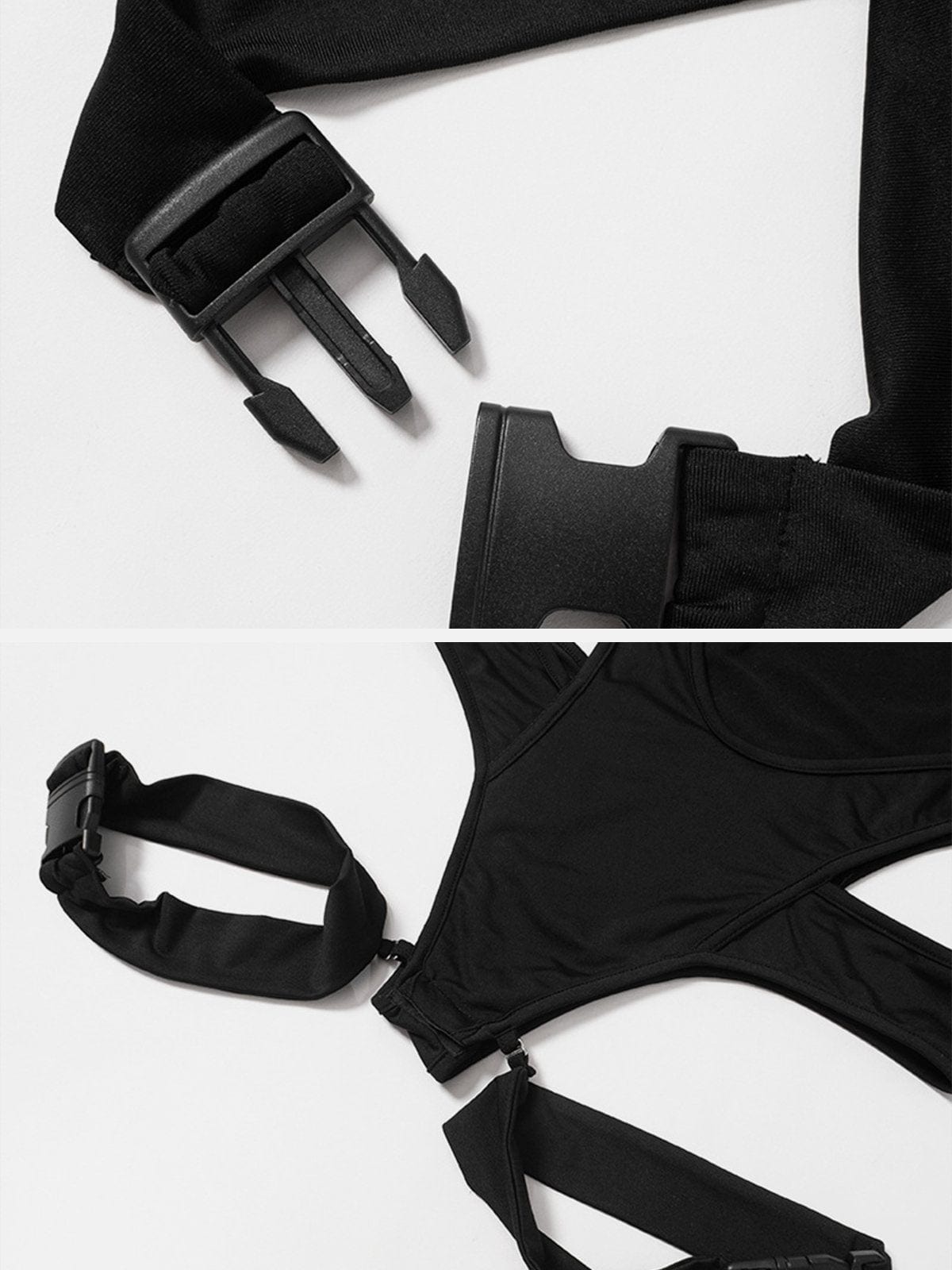 Cutout Turtleneck Zipper Button Bodysuit