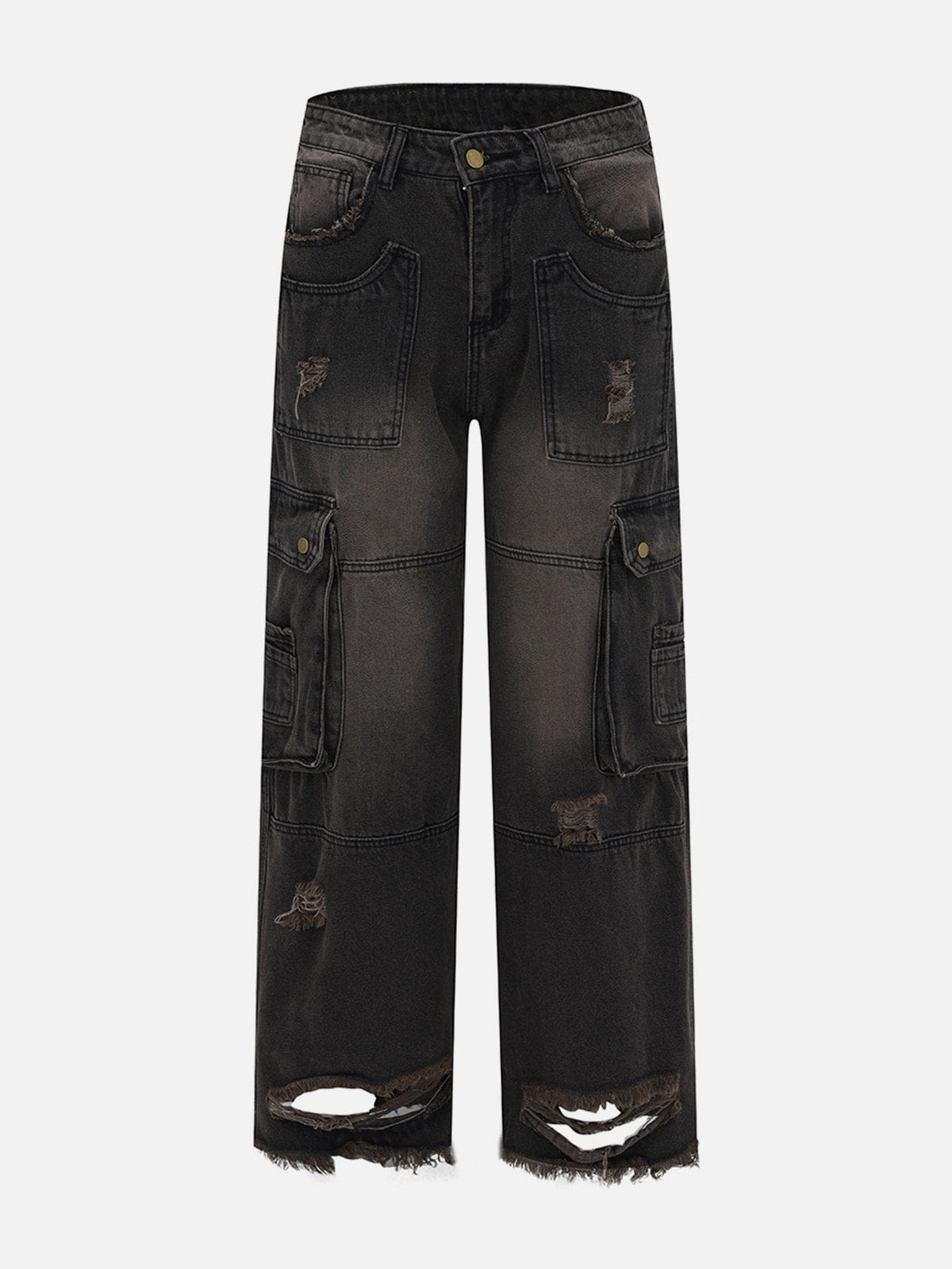 Multiple Pockets Ripped Jeans