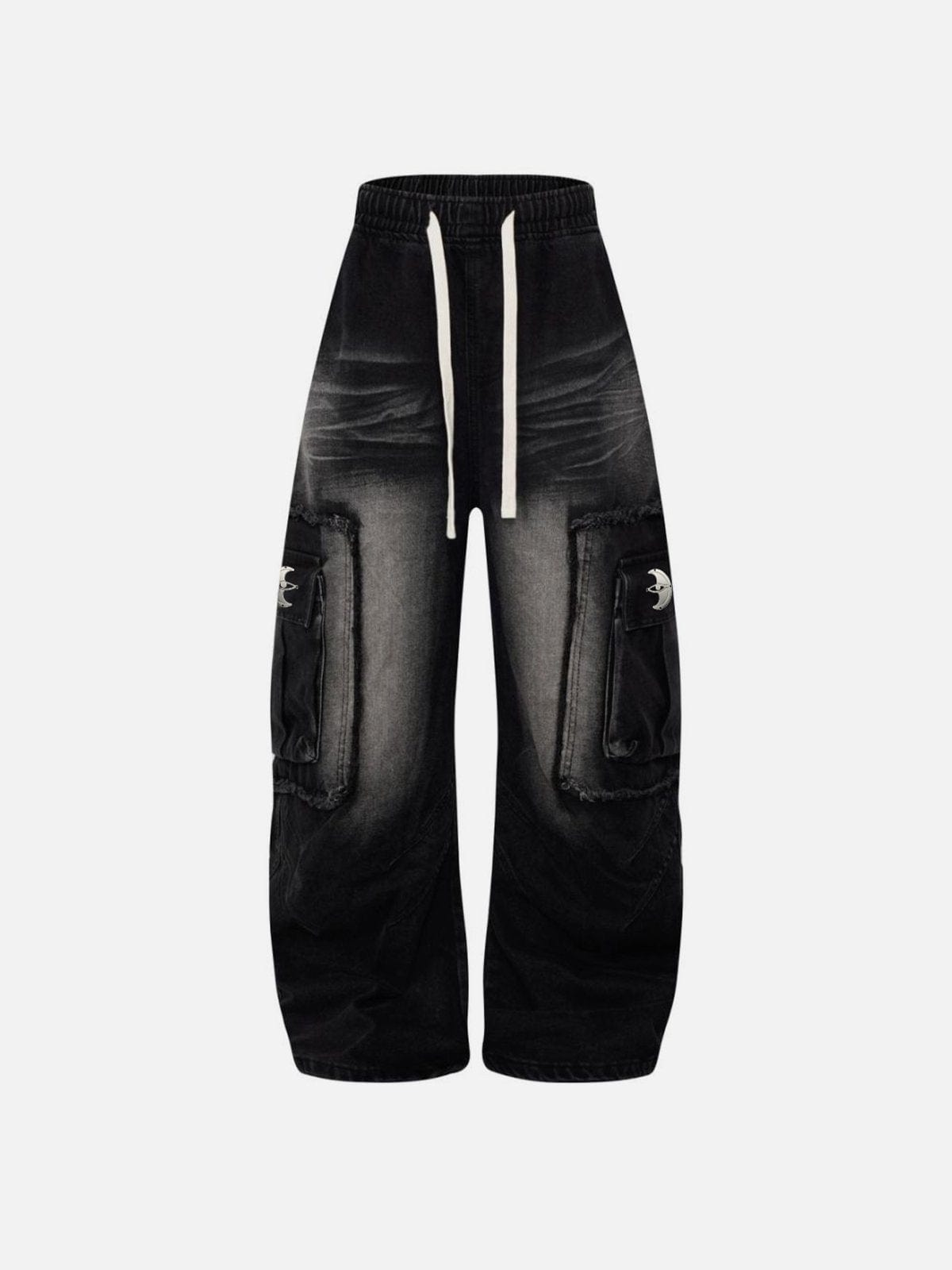 Fringe Big Pocket Washed Barrel Jeans