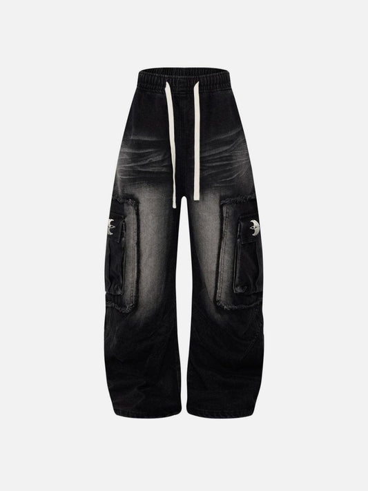 Fringe Big Pocket Washed Barrel Jeans