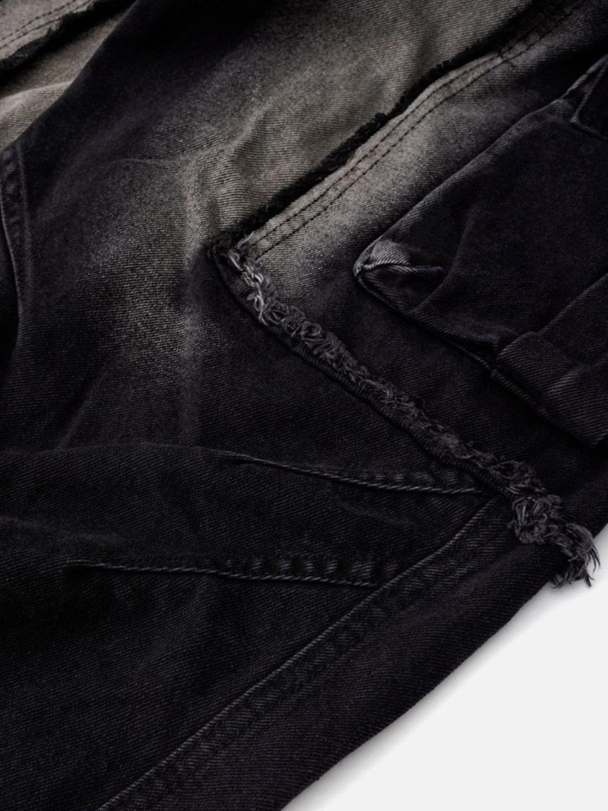 Fringe Big Pocket Washed Barrel Jeans