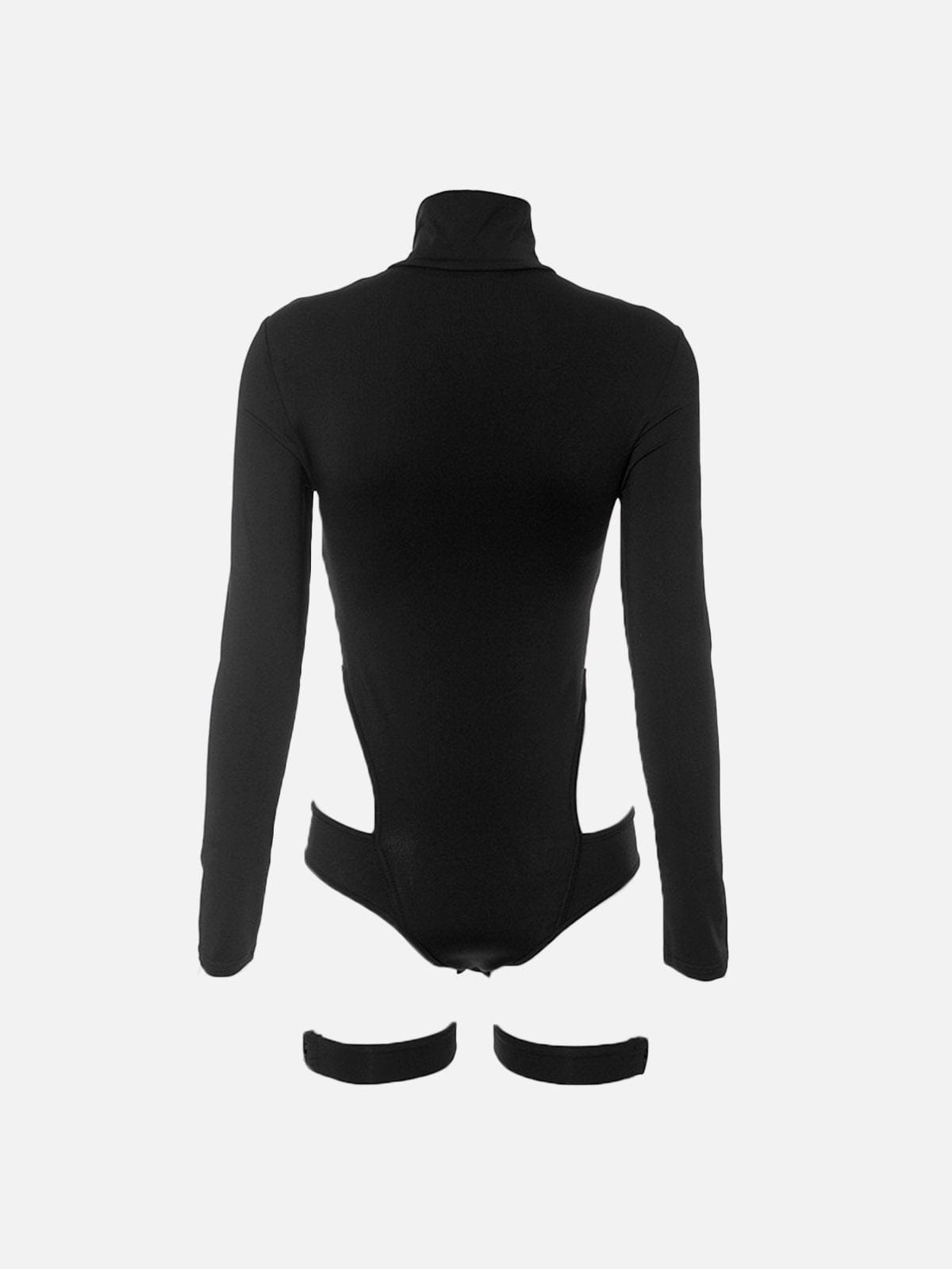 Cutout Turtleneck Zipper Button Bodysuit