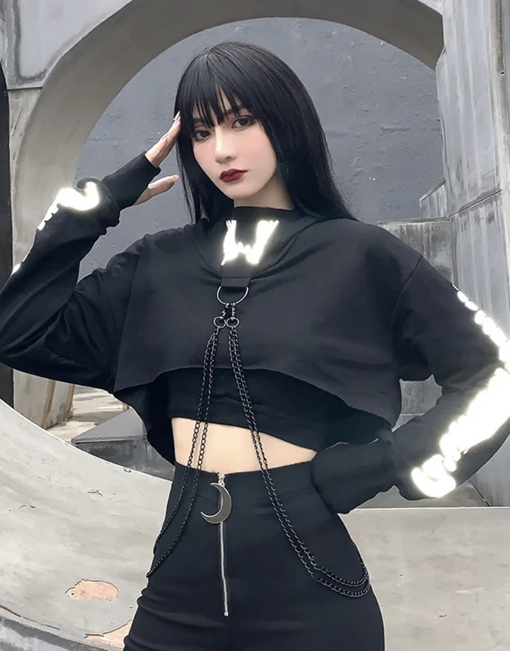 Techwear Long Sleeve Gothic Crop Top