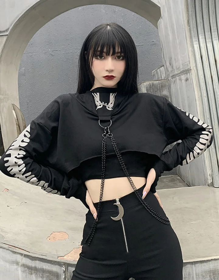 Techwear Long Sleeve Gothic Crop Top
