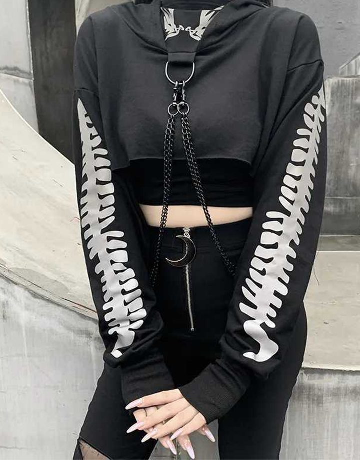 Techwear Long Sleeve Gothic Crop Top