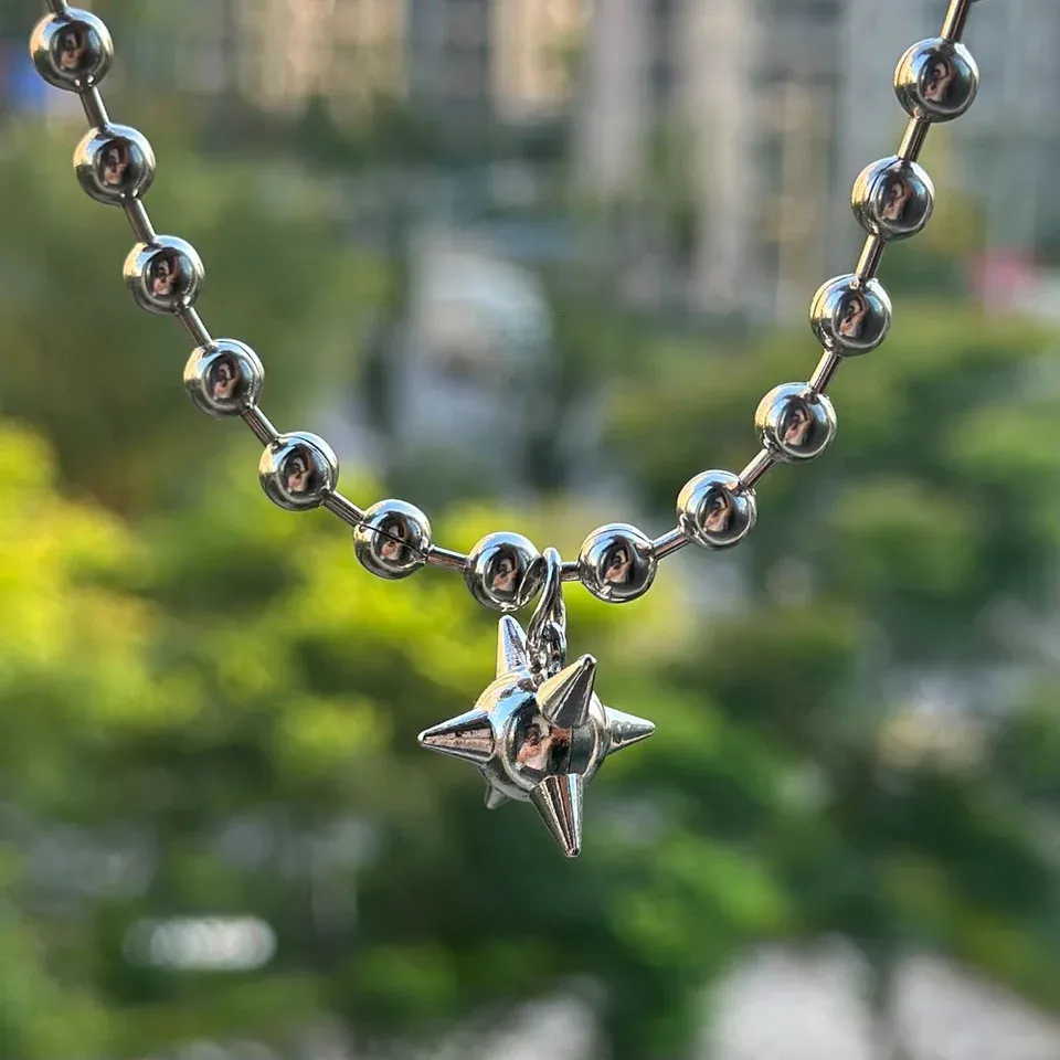 Techwear Bead Chain Spike Ball Necklace
