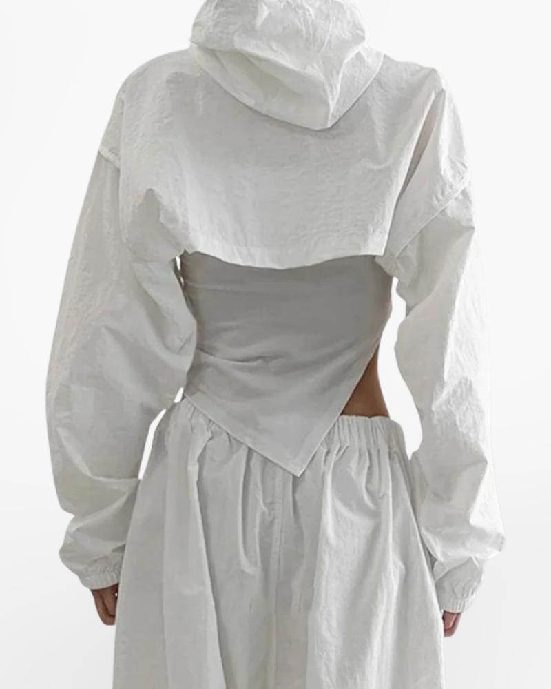 Techwear White Turtleneck Crop Top