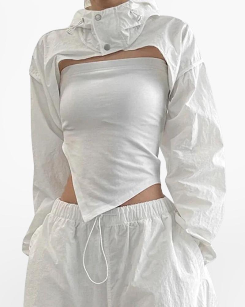 Techwear White Turtleneck Crop Top