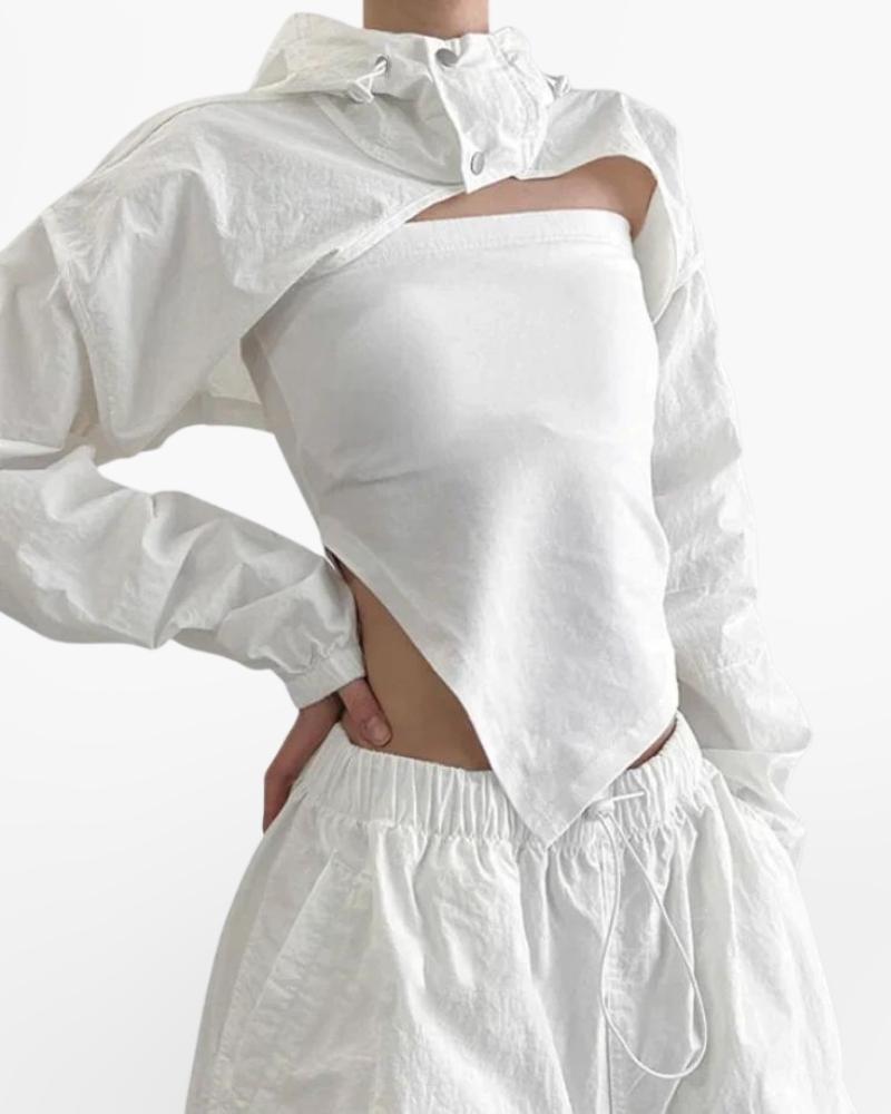 Techwear White Turtleneck Crop Top
