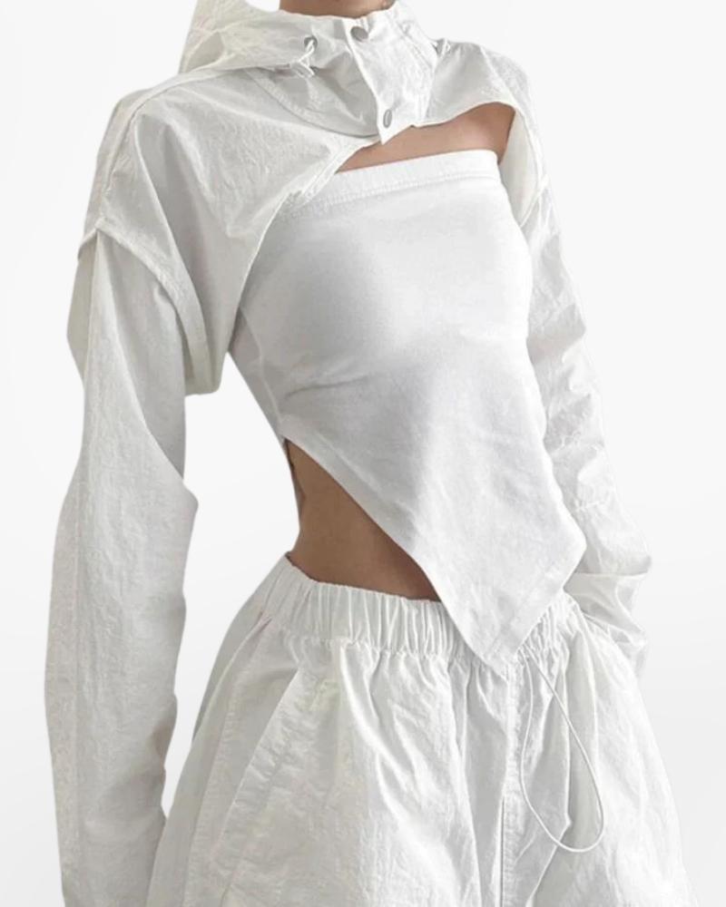 Techwear White Turtleneck Crop Top