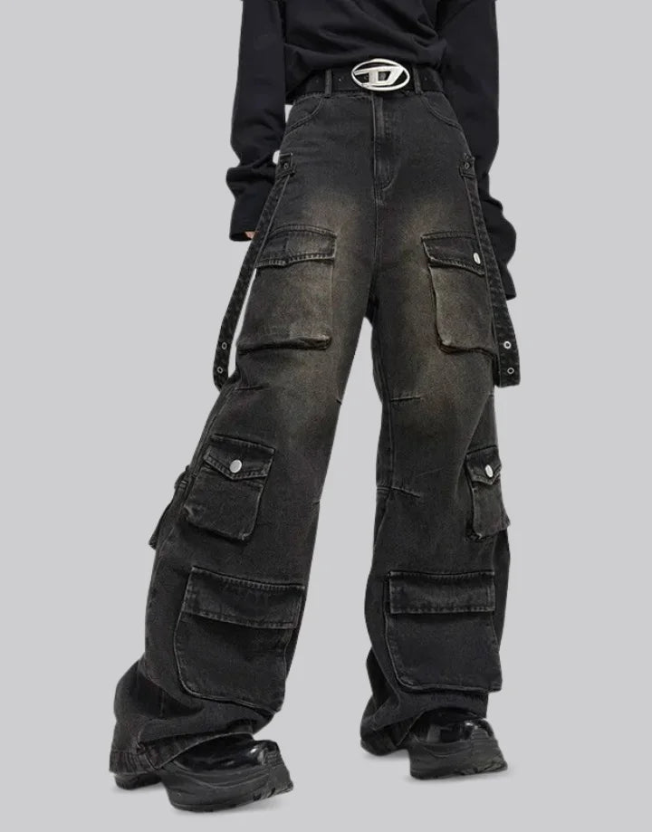 Techwear Wide Leg Cargo Jeans