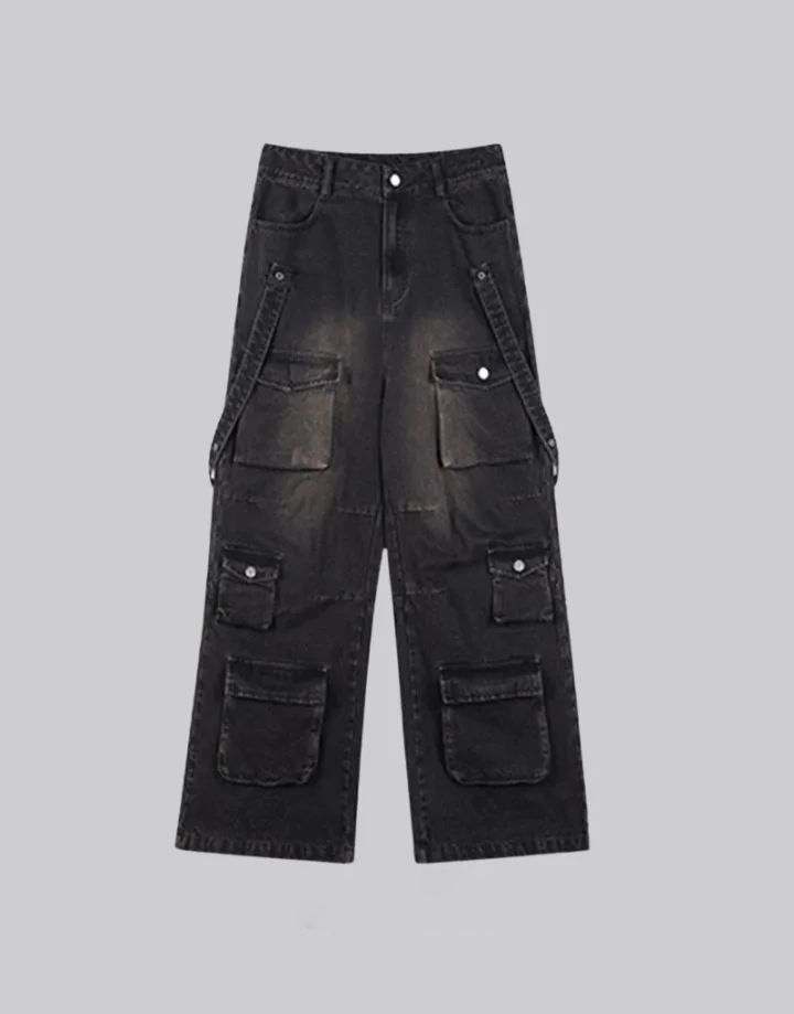 Techwear Wide Leg Cargo Jeans